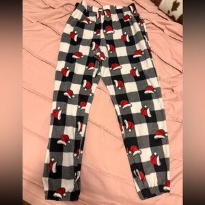 Jammies for your Families Fleece PJ Holiday Santa Hat Print Pants - M